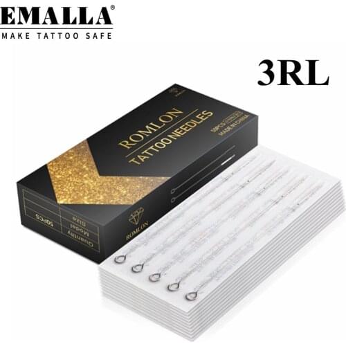 EMALLA 50Pcs 3RL Tattoo Needles Disposable Sterilized Stainless Steel Tattoo Machine Needles for Tattoo Kit Tattoo Supplies