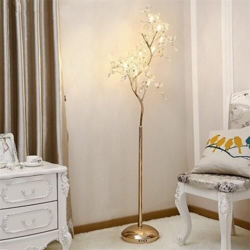 European Living Room Crystal Tree Floor Lamps Standing Luxury Princess Room Bedroom LED Designer Sofa Floor Lights Fixtures