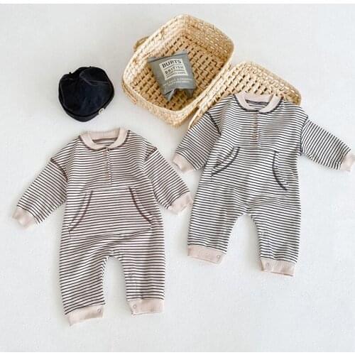 Baby Boy Girl Grid Romper Long Sleeves Jumpsuit Big Pocket Cotton Soft Autumn One Piece Causal Toddler Baby Clothes