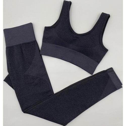 2PCS Yoga Set Women Seamless Workout Gym Suit Sportswear Sports Clothing Lounge Wear Fitness Crop Top High Waist Leggings