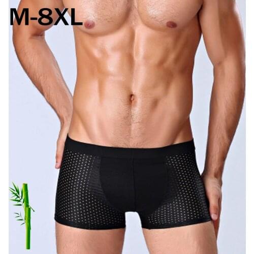 Ice Silk Mesh Underwear Men 95% Bamboo Fiber Crotch Plus Size Boxers Panties Sexy Boxershorts Man Black Blue 6xl Brand Xxxxl New