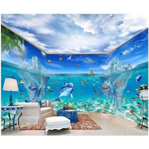 Custom mural 3d photo wallpaper Underwater World Dolphin Theme Whole House Wall home decor living room wallpaper for wall 3 d