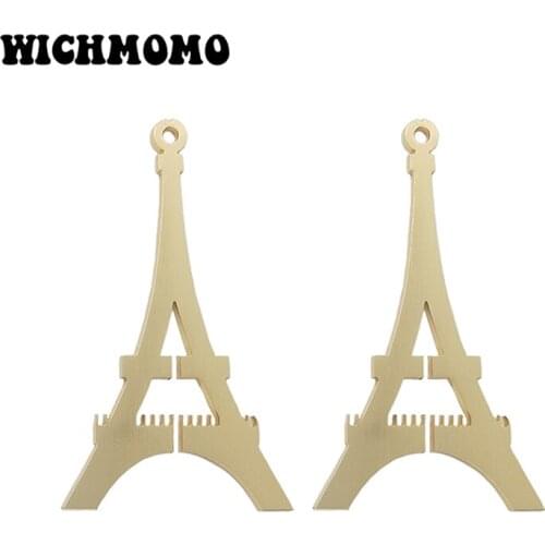 2019 New 2pieces/bag 64*37mm Gold Aluminium Alloy Wire Drawing Eiffel Tower Charms Pendant for DIY Necklace Earring Accessories