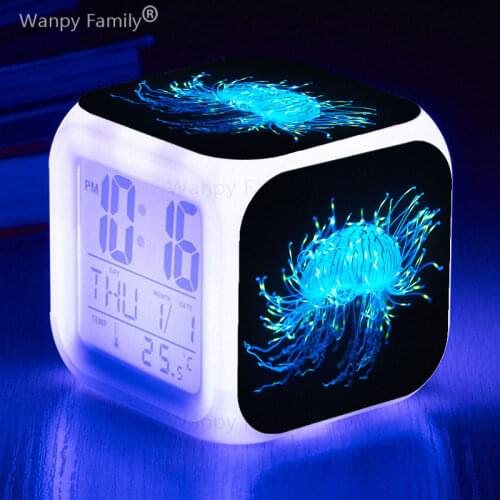 Colours Jellyfish Alarm Clock Glowing LED Color Change Digital Alarm Clock Big Screen Display Multifunction Touch Sensing Clock