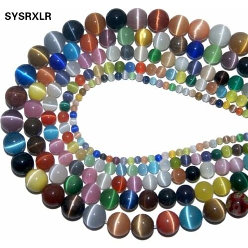 Wholesale High Quality Charm Color Mixing Opal Natural Cat Eye Beads For Making Jewelry 4/6/8/10/12 MM DIY Bracelet Necklace