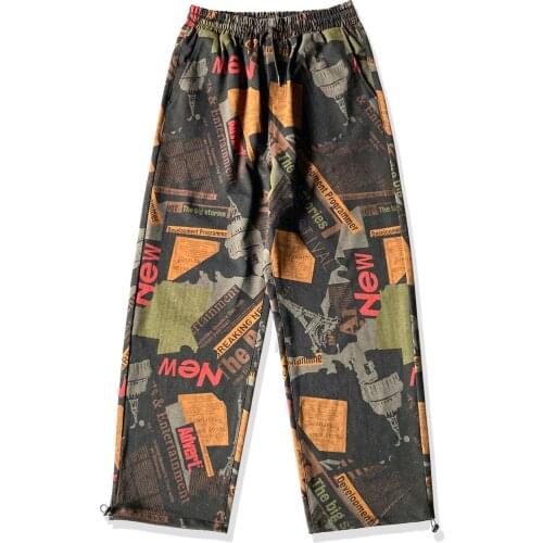 2021 Autumn Hip Hop Streetwear Baggy Pants Men Retro Full Print Sweatpants Harajuku Jogger Men Trousers Cotton Baggy Street Pant