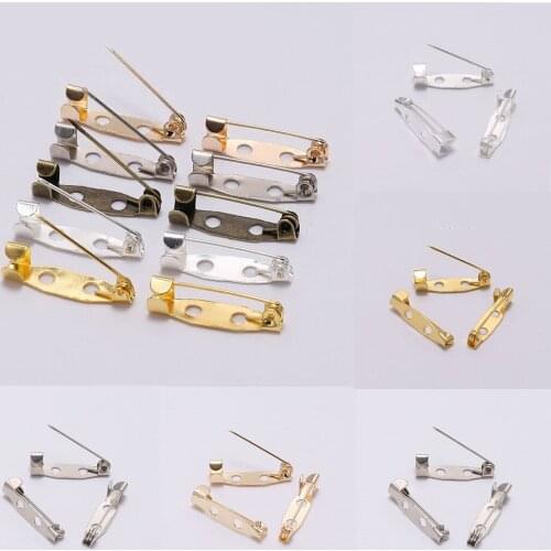 50pcs/Lot Plated Brooch Clip Base Pins 15 20 25 30 40 mm Safety Pin Brooch Settings Blank Base For DIY Jewelry Making Findings