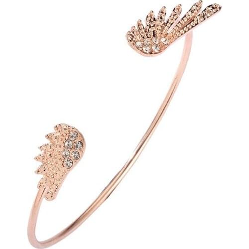 Open Double Sided Full Crystal Angel Wings Golden Silver Plated Adjustable Bangles for Women