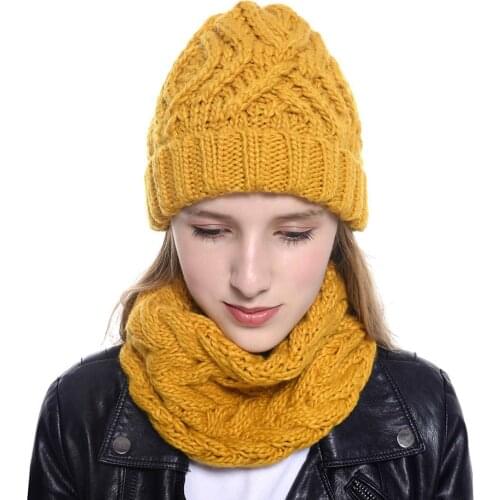 Multicolor hat and scarf for unisex solid acrylic women hat with a scarf outdoor warm knit hats scarves set winter accessories