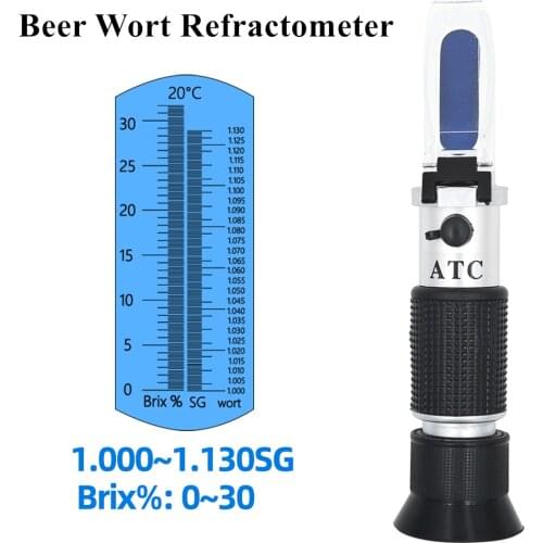 Beer Wort Refractometer Dual Scale - Specific Gravity 1.000-1.300 and Brix 0-32% ATC Sugar Food Beer Refractometer 40% off