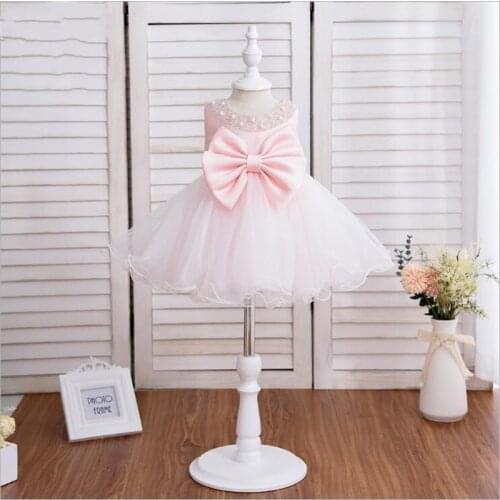 2021 Pink Dress Pearls Baby Girl Christening Gowns Baptism Clothes Kids Clothes Birthday Party Costume