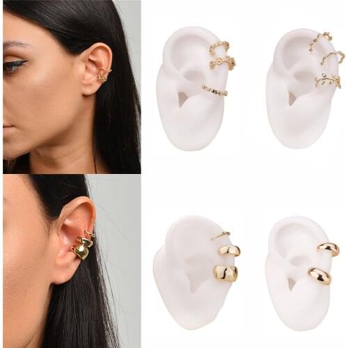 Trendy Gold C-shape Ear Cuff Clip on Earrings for Women Fashion Simple Leaf Earcuffs Set No Pierced Cartilage Earring Jewelry