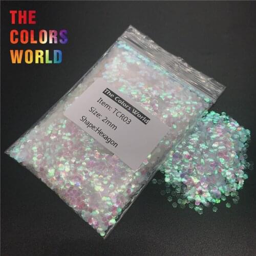 TCR03 Iridescent Rainbow White With Red Light Color Hexagon Shape Nail Glitter Nail Art Decoration Henna Manual DIY Face Paint