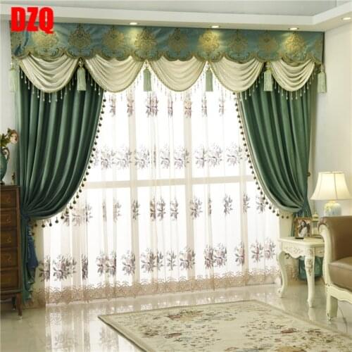 Top Quality Thickening Shading Green Color Italy Velvet Head Valance Curtains for Living Room Modern Window Curtain for Bedroom