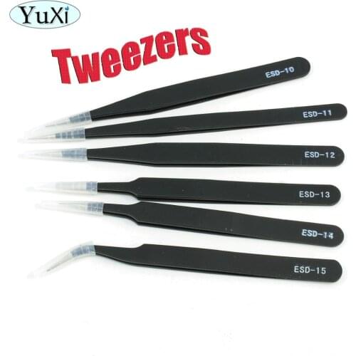 YuXi 1pcs ESD-10-15 Anti-Static Anti-magnetic Non-corrosive Stainless Steel Tweezers Set for Electronics Phone Repairing Tool