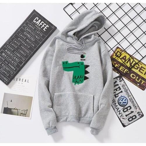 Kawaii Green Crocodile Print Hoodies Sweatshirts 2021 Women Simple Loose Casual Cute Pullover Couple Clothes Harajuku Streetwear