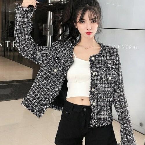 2020 New Autumn women Tweed Jacket high quality Small Fragrance Korean Tweed Short Elegant Patchwork Jacket Female
