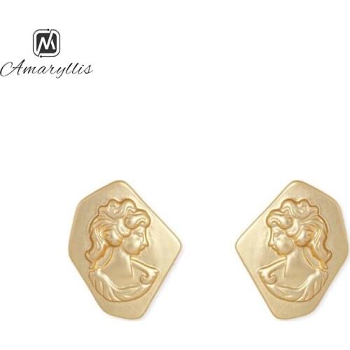 Amaiyllis Retro lady Icon S925 Silver Pin Earrings Irregular Metal Geometric Stud Earrings Simple Portrait Post Earrings Brincos