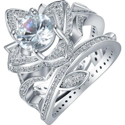 Flower zircon silver plated ring white promise Rings fashion jewelry gift princess czech zircon Engagement Ring for women