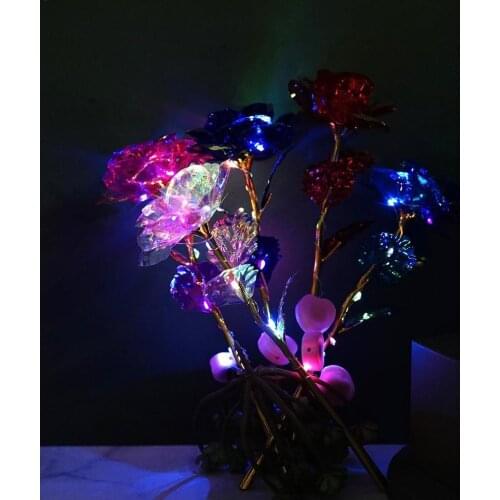 1Pcs 24K Gold Leaf Rose Flower Glowing Rose Leaf Flash Bouquet Day Valentines Love Forever Gift Decor Gift Glow U3N8