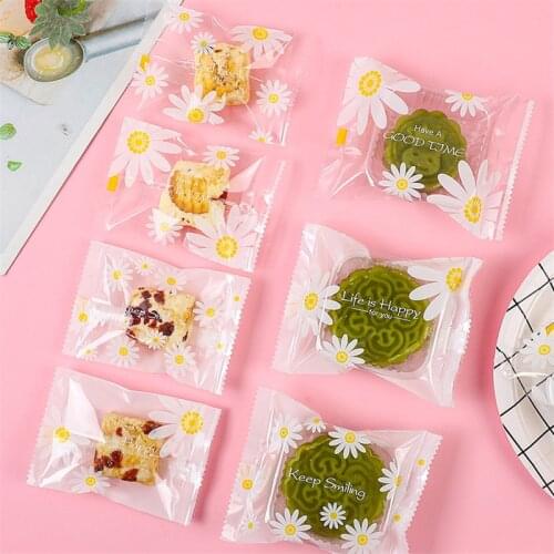 100Pcs/lot Transparent Daisy Flower Snowflake Cookies Packaging Snack Sugar Moon Cake Machine Sealing Bags