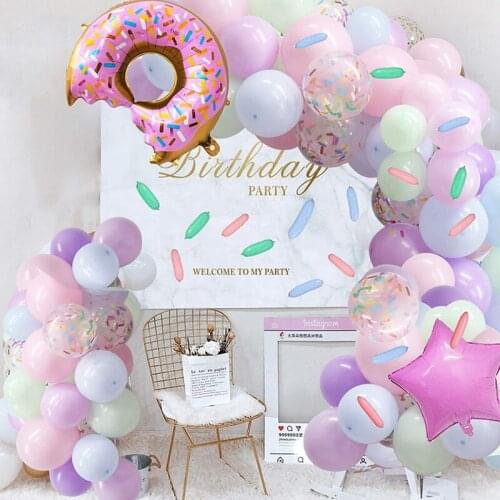 135pcs/set Donut Candy Balloons Garland Macaron Pink Donuts Star Foil Balloon Baby Shower Wedding Kids Birthday Party Supply