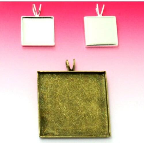 20pcs With 12mm/25mm square cabochon cameo setting pendant blank base tray vintage jewelry findings