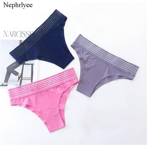 2021 Ice Silk Seamless Bikini Briefs Women Sexy G-String Panties Solid Sport Underwear Female Mid Rise Lingerie P200