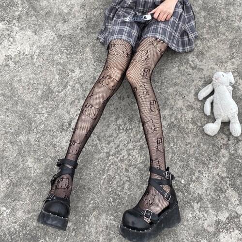 2021 Ins Style Tights With Cartoon Pictures Hot Mesh Transparent Pantyhose Cute Cat Pattern Fishnet Stockings Cosplay Hosiery