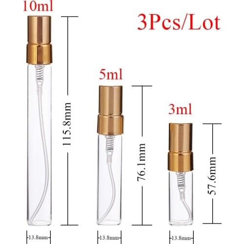 3 Pcs 3ml 5ml 10ml Refillable Perfume Spray Bottle Aluminum Spray Atomizer Portable Travel Cosmetic Container Perfume Bottle