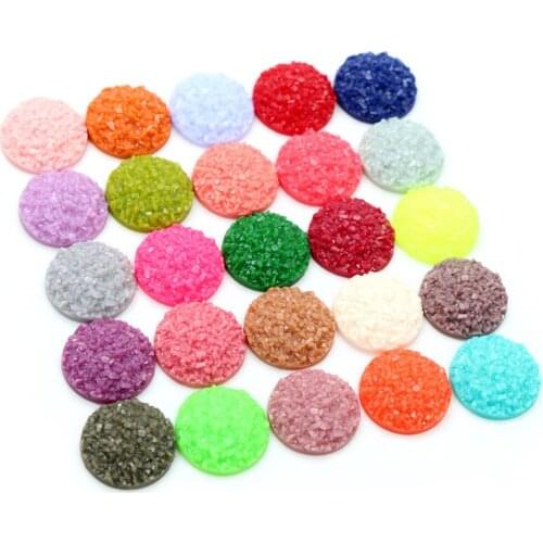 40pcs 8mm 10mm 12mm Multi-Colors Natural Ore Druzy Flat Back Resin Cabochons Dome For Bracelet Earrings DIY Jewelry Findings