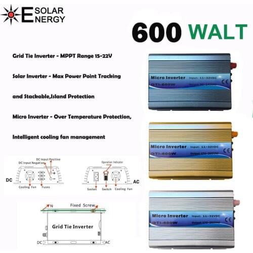 600W Solar Grid Tie Inverter MPPT Pure Sine Wave Function DC11-32V Input AC230V Solar Power Micro Inverter