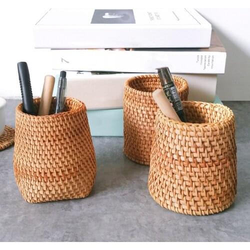 Handmade Weaving Tea Ceremony Accessories Storage Box Stationery Pen Holder Home Office Storage