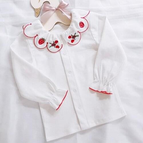 Baby Girls white Shirts spring autumn Long-sleeved cute Embroidered Custom-made top blouse