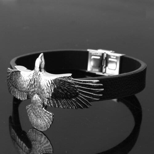 11mm Stainless Steel Black Silver Color 3D Eagle Black Cortex Bracelet Chain Cuff Bangle Mens Boys Wristband Jewelry Xmas Gift