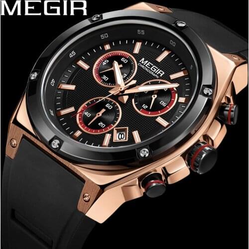 Relogio Masculino MEGIR Men Watch Top Luxury Brand Chronograph Calendar Sport Wristwatch Military Army Rubber Male Clock 2073