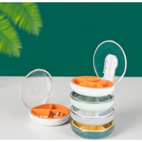 Pill Case 4 Compartments w/ Cutter Portable Travel Pill Organizer Pocket Pill Box Dispenser for Daily Vitamin Fish Oil