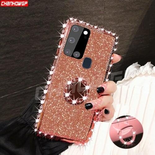 Magnetic Ring Diamond Case for Samsung Galaxy A21S Glitter Stand Soft TPU Phone Cases for Samsung Galaxy A21s A 21S A21 S Cover
