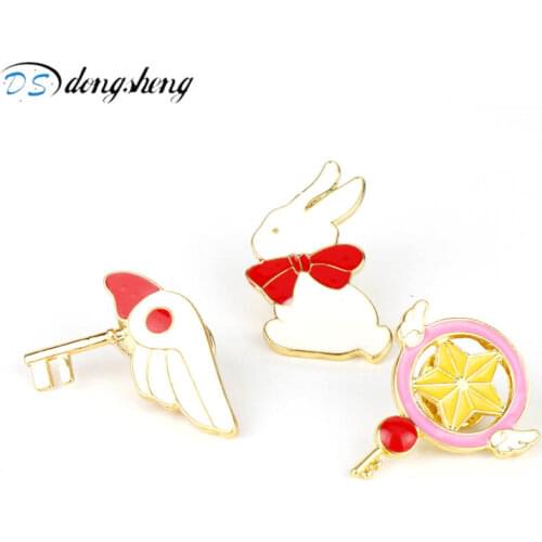 Dongsheng Sakura Card Captor Brooches for Women Girls Sweet Sakura Magic Cane Birdhead Rabbit Brooch Pins for Clothes Wear