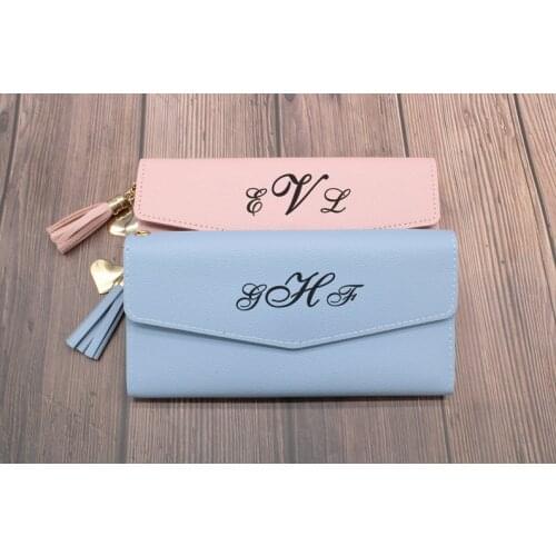 Personalized Moms Gift Wallet Custom Womens wallet ID Card Holder Purse Heart Tag with PU Leather Tassel Wedding Gift for her