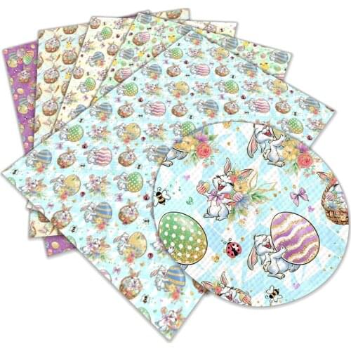 Easter Animal Cartoon Printed Faux Synthetic Leather 30 cm x 136 cm for Sewing Bag Clothing Sofa Car DIY Material L052