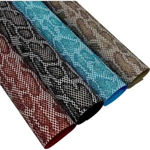 Diamond Net Pattern Printed Multicolored Shiny Fine Glitter Faux Leather Fabric Sheet for Making Shoe/Bag/DIY Accessories
