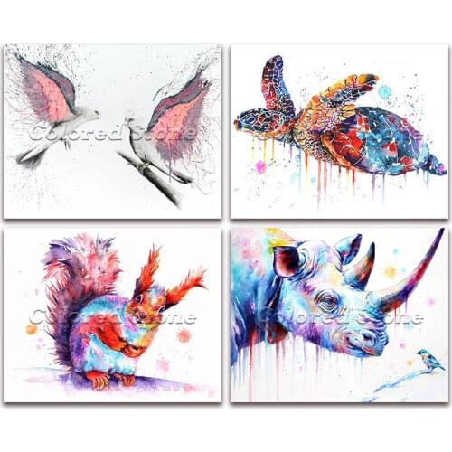 5D Full Square Diamond painting embroidery Cross stitch Animals colorful bird tortoise squirrel rhino DIY Round Drill mosaic 046