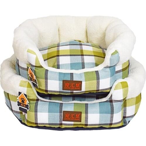 Plaid Dog Bed Autumn Winter Thickened Warm Round Cat Kennel For Small Dogs Washable Cats Nest Breathable Canvas Pets Supplies