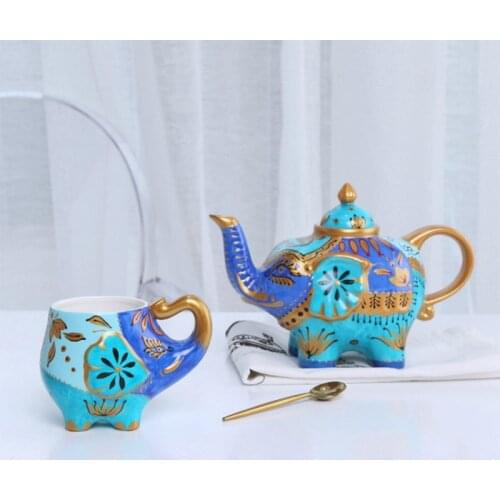 Creative New hand-painted Elephant Teapot and 2 Cups set Ceramic Porcelain Kettle Tea Utensils Cups of Tea set coffee cups Gift