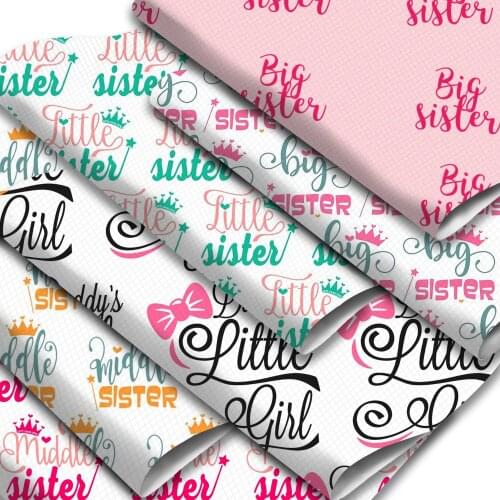 Family Theme Faux Leather Sheets Little Sisters Pattern Printed Synthetic Leather Fabric 20x33cm for Earrings Hair Bows Making