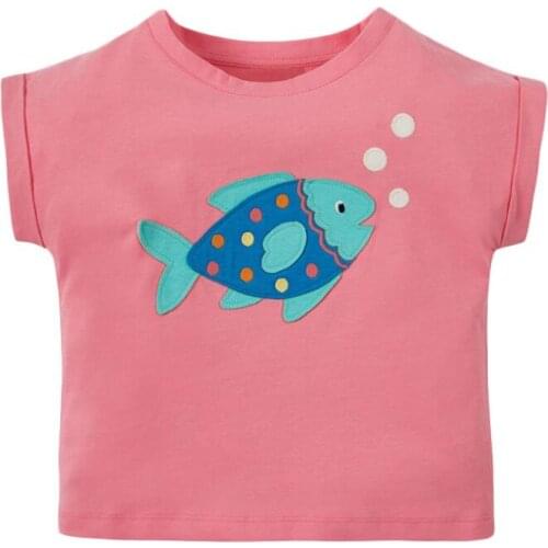 Little maven children 2020 summer baby girls clothes tee tops Cotton brand funny fish applique t shirt toddler shirts 51657