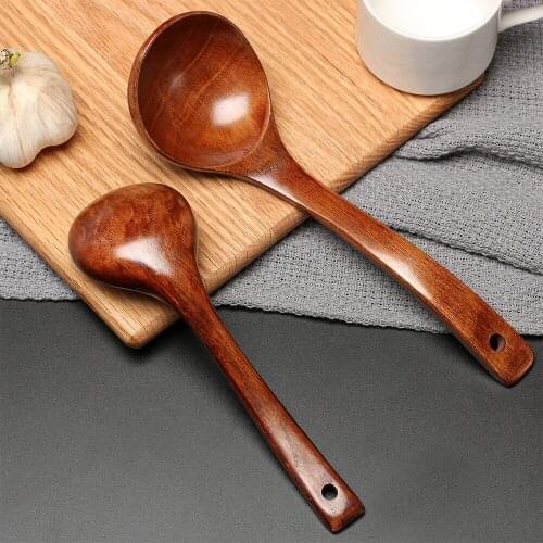 1PC Large Long Handle Natural Wooden Cooking Scoop Catering Tableware Kitchen Utensils Rice Soup Spoon Kitchen Supply 65gB