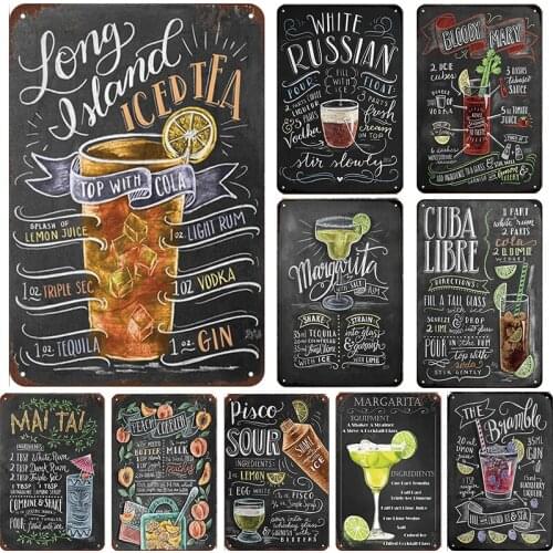 Mai Tai Margarita Cocktail Wheat Beer Vintage Pub Metal Tin Sign Plaque Wall Decor Bar Pub Club Man Cave Retro Iron Posters