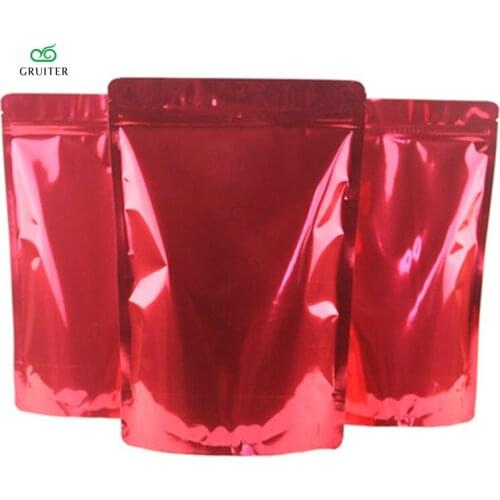 Printing Logo Red 2 Sizes Pure Aluminum Foil Stand Up Bags Package Pouch W/zipper Food Storage Sealable Packing Bag 100x